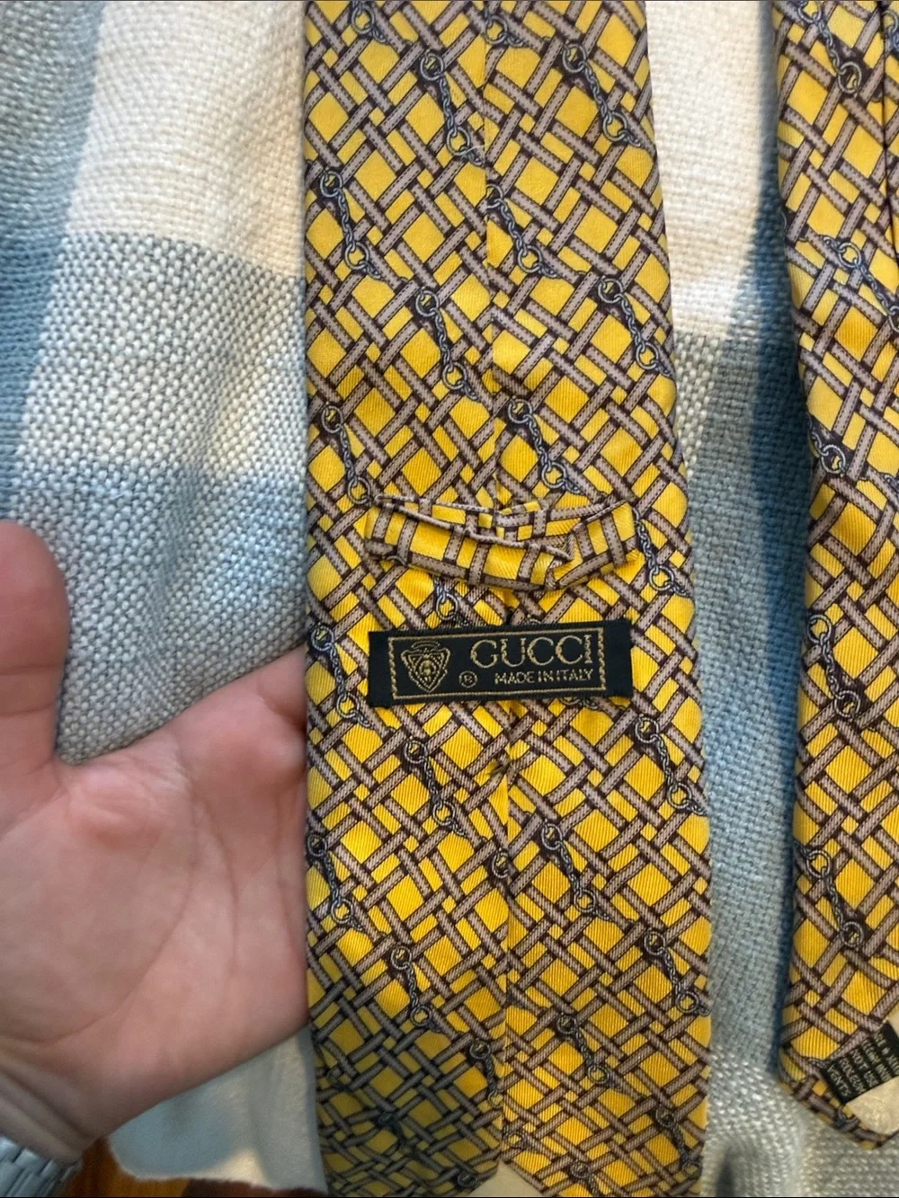 Gucci Yellow and Navy Geometric Silk Tie